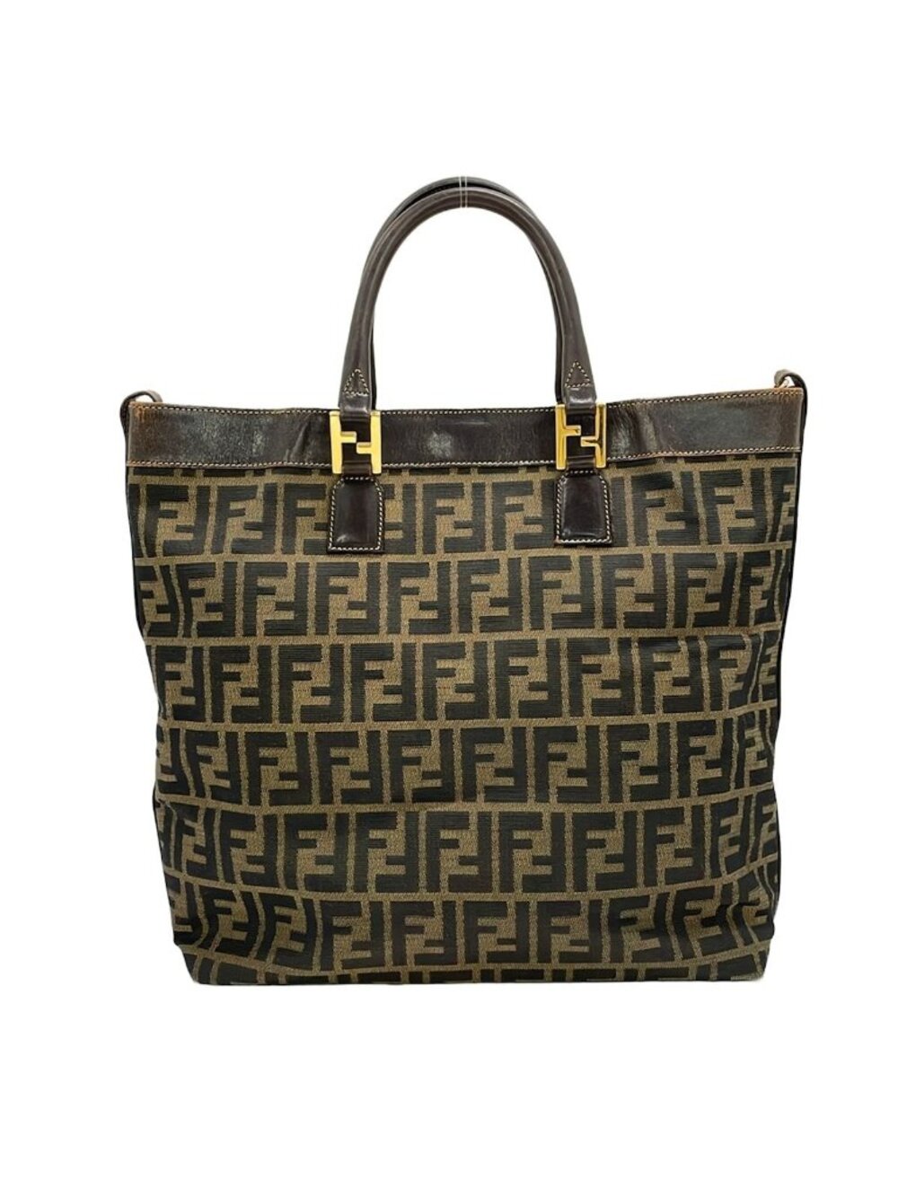 Fendi Tote Bag Zucca Pattern Dark Brown Leather